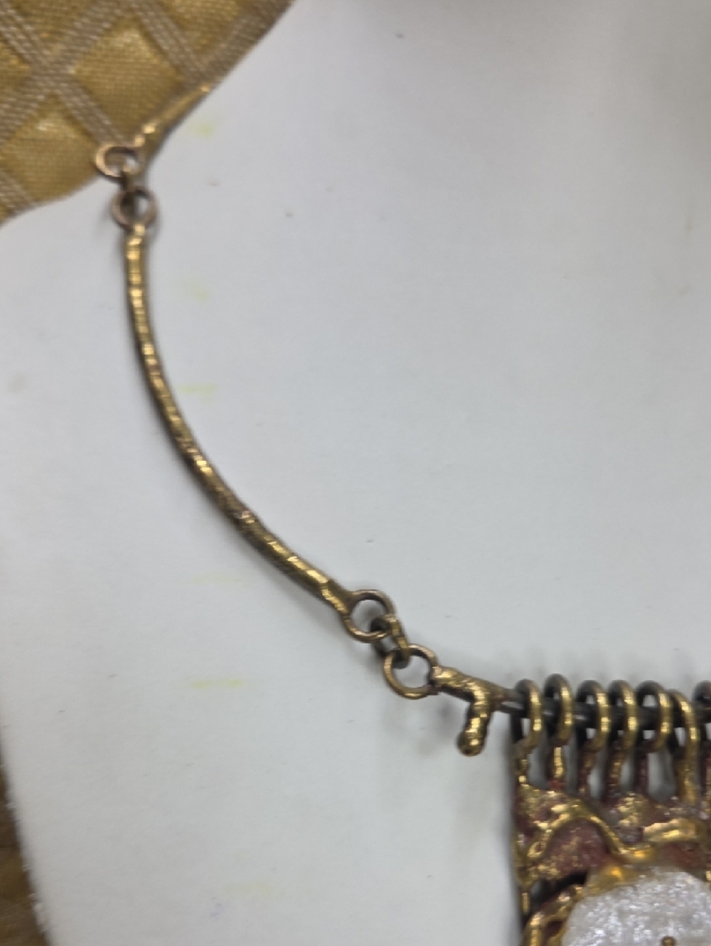 Brutalist Artisan Handmade Statement Necklace with Clear Raw Crystal Pendant - Picture 6 of 9
